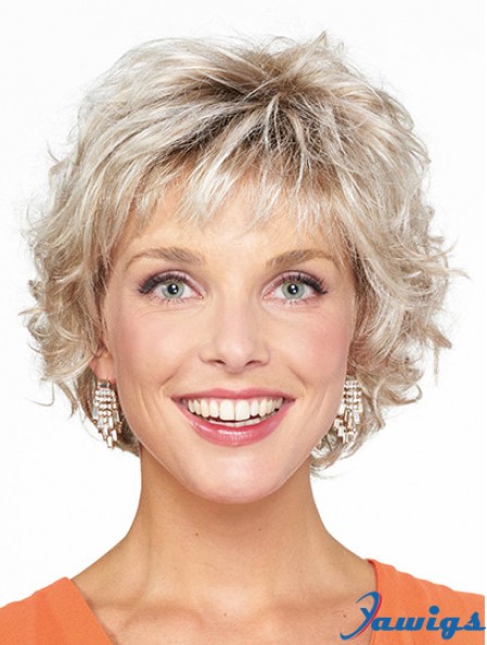 Blonde Curly Chin Length Bobs Monofilament Wigs For Ladies