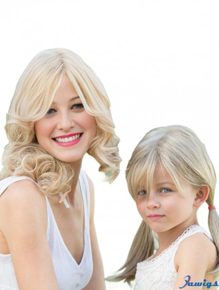 Layered Long Blonde Wavy 16 inch Natural Human Hair Wigs