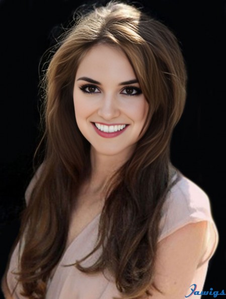 Monofilament Human Hair Angelina Jolie Wigs Long Length Straight Style Brown Color