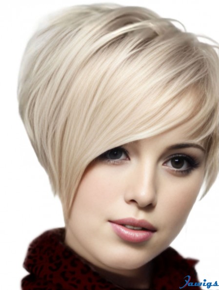 Human Hair Straight Wigs With Monofilament Blonde Color Chin Length