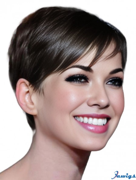 Remy Human Boycuts Lace Front Cropped Brown Anne Hathaway Wigs