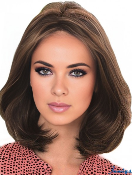 Human Hair Wig Brown With Lace Front Shoulder Length Brown Color