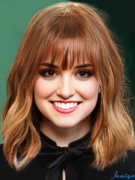 Lace Front Emma Stone Wigs Human Hair UK With Bangs Wavy Style Cropped Color