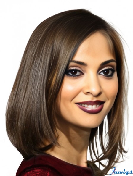 Brown Shoulder Length Exquisite Straight With Bangs Lace Wigs