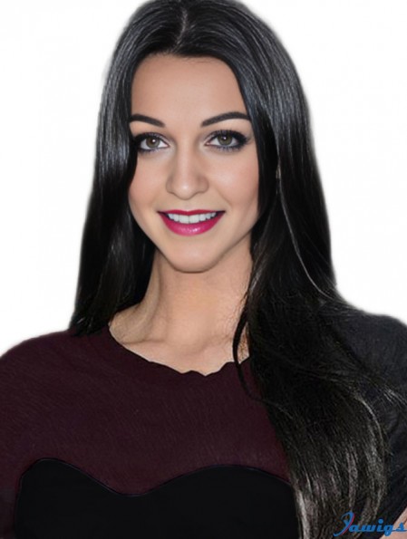Long Straight Black Kim Kardashian Wigs Human Hair For Black Women With Monofilament