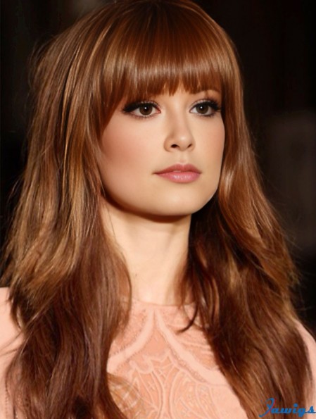 With Bangs Long Copper Wavy 20 inch Beautiful Human Hair Wigs