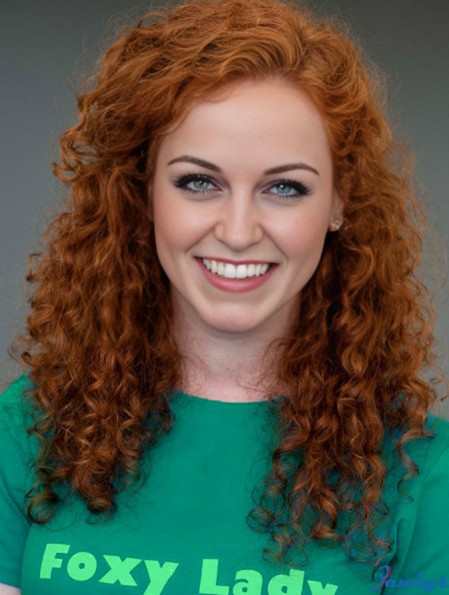 Without Bangs Long Copper Curly 18 inch Affordable Human Hair Stephanie Courtney Wigs