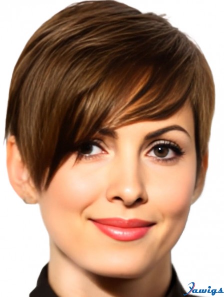 Brown Cropped Straight Boycuts Lace Front 6 inch Anne Hathaway Wigs