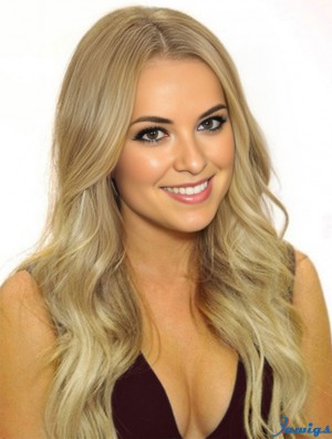 100% Hand Tied Remy Long Wavy Blonde Cheap Monofibre Wigs