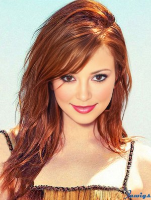 With Bangs Long Copper Wavy 18 inch No-Fuss Human Hair Emma Stone Wigs