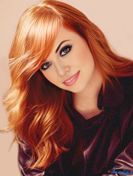 Without Bangs Long Copper Wavy 20 inch Exquisite Human Hair Emma Stone Wigs