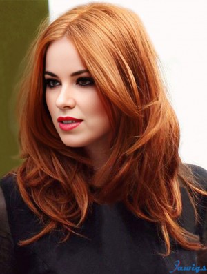 Without Bangs Long Copper Wavy 16 inch Best Human Hair Karen Gillan Wigs