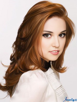 Without Bangs Long Copper Wavy 18 inch Discount Human Hair Karen Gillan Wigs