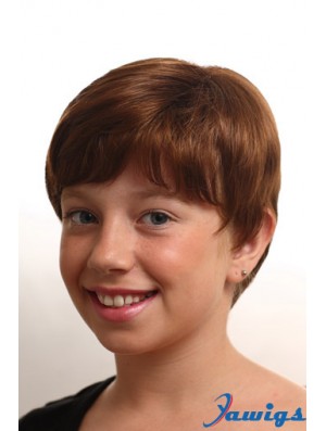 Straight Short Auburn Synthetic Monofilament Kids Wigs