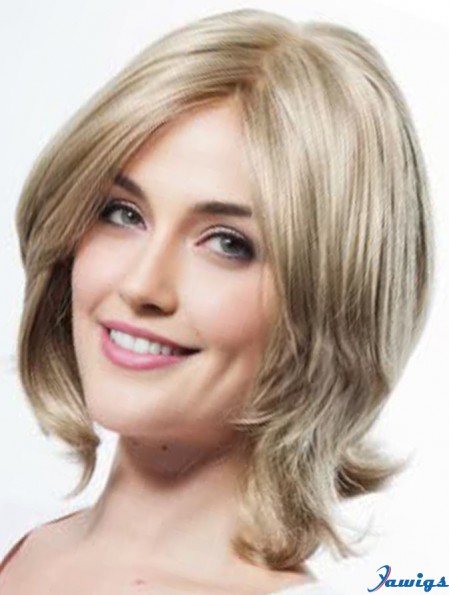 Shoulder Length Layered 12 inch Wavy Blonde Medium Wigs