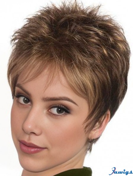 Boycuts Straight Brown Capless Fashionable Short Wigs